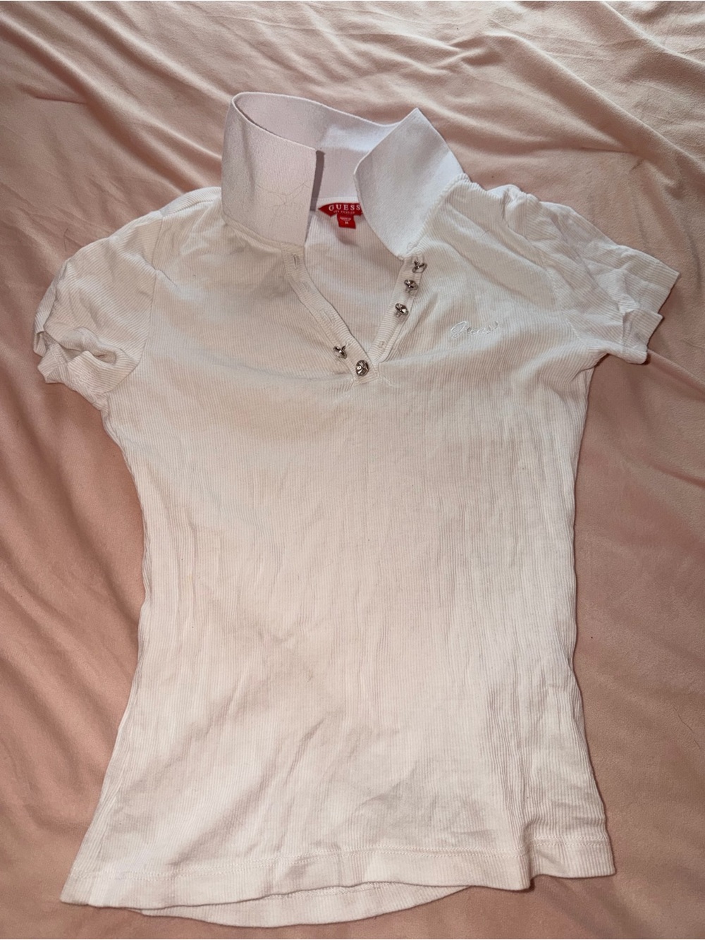 GUESS White Short-Sleeve Polo Button-Accent Top